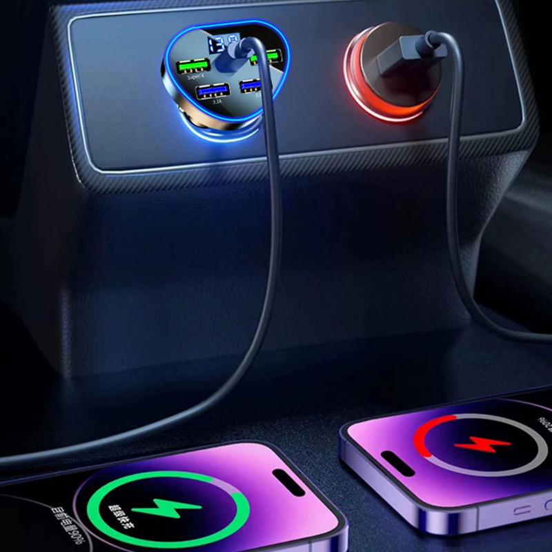 350W Car Phone Charger Usb Type C Super Fast Charge In Car With Led Voltage Monitor For Iphone Samsung Huawei Oneplus Vivo Oppo