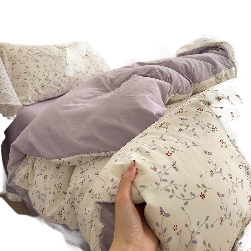 Class A Maternal And Infant Grade Knitted Cotton Double-Layer Yarn Four-Piece Set Simple Floral Bed Sheet Quilt Cover Dormitory 3Pcs Set Factory