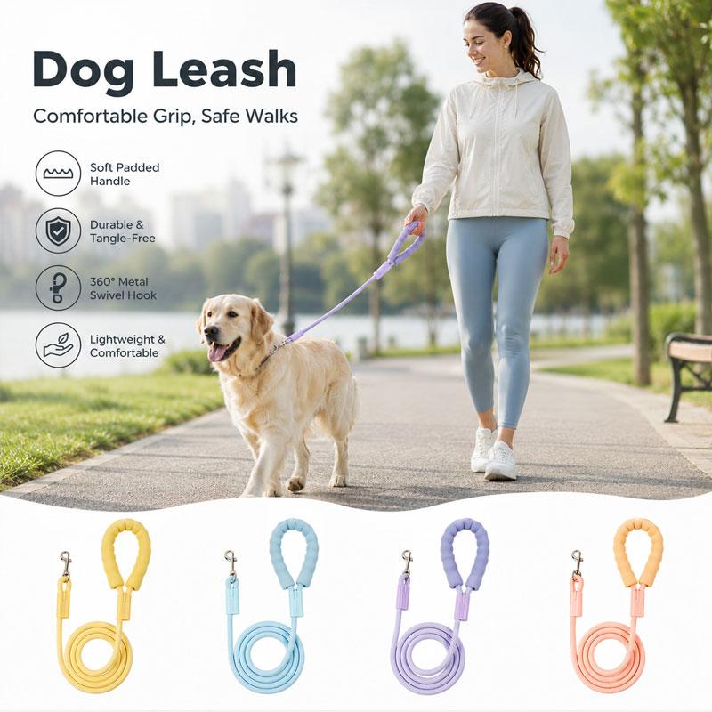 Nylon Dog Leash with Soft Sponge Handle Anti-Lost Pets Walking Lead 360°Rotating Clasp Traction Rope for Small Medium Large Dogs