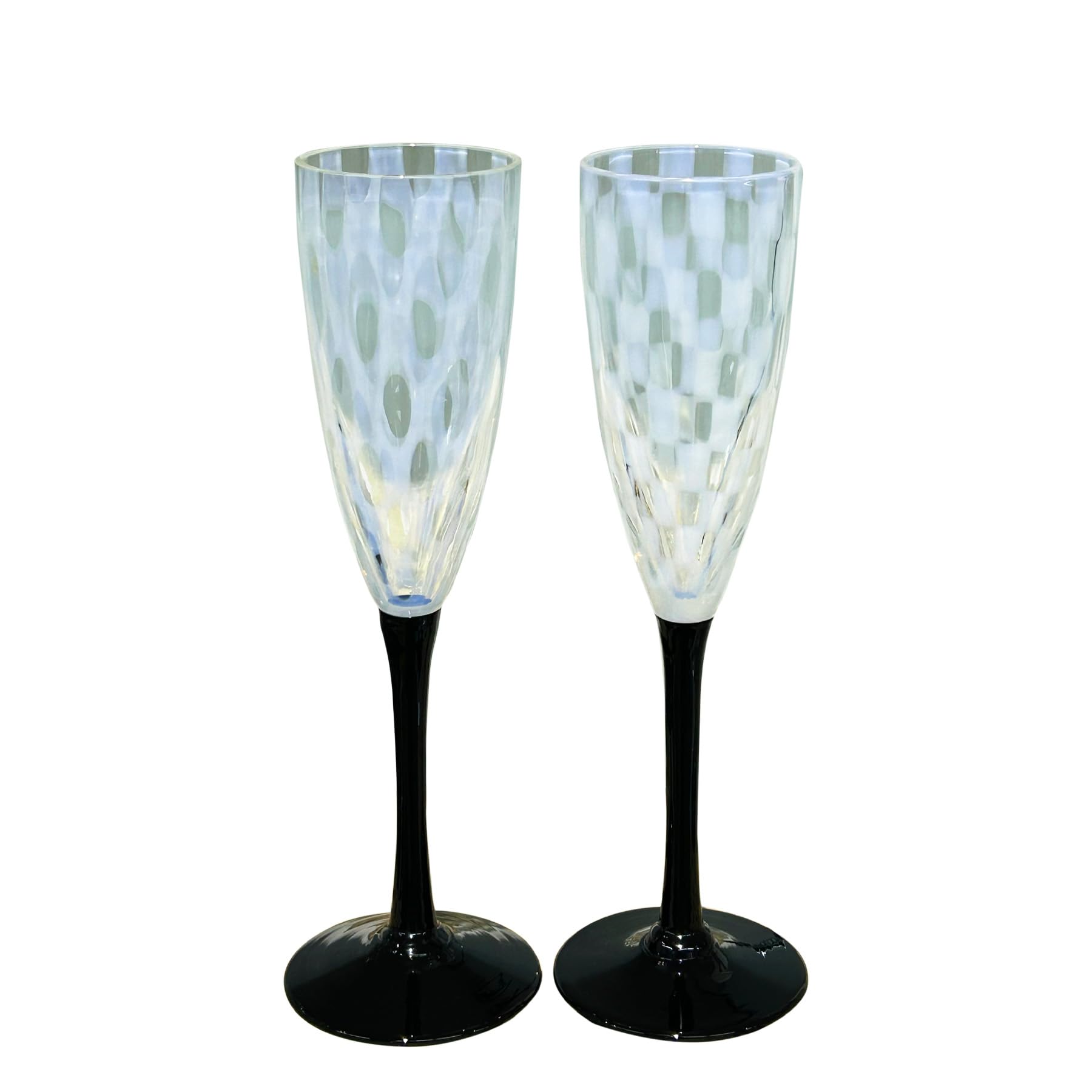 

Hirota Glass Romantic Flute Wine Checkered Polka Dot Pair Hirota Glass Modern Retro Glass Pair of Made in Japan [Taisho Glasses, & Design, Set, 78723]