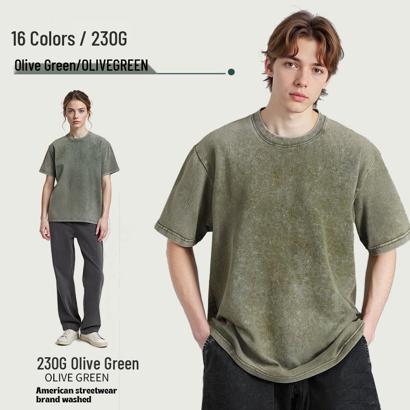 230g Tie-Dye Washed & Distressed European Crew Neck Drop Shoulder T-Shirt