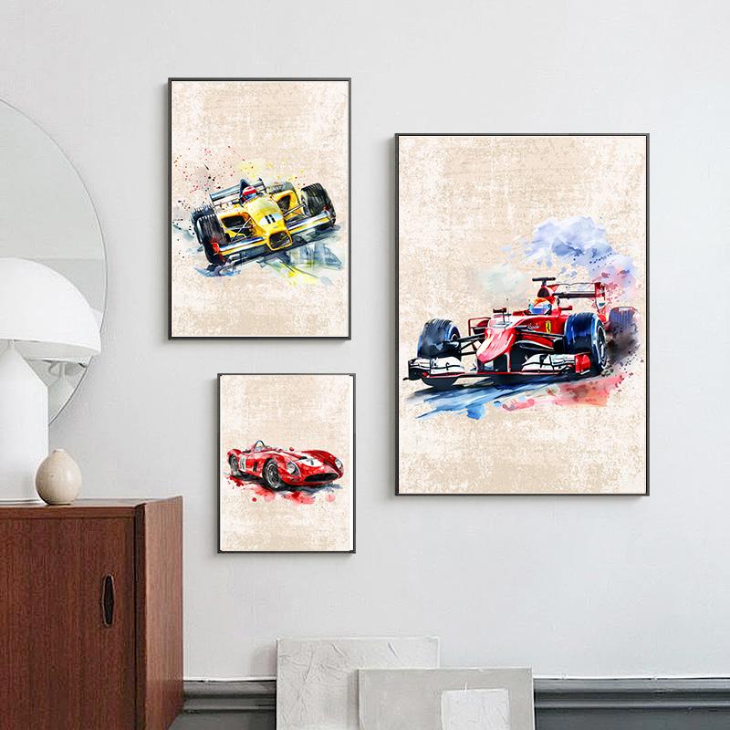 Retro F1 Racing Canvas Painting Poster Vintage Racing Car Wall Art Print for Home Decor