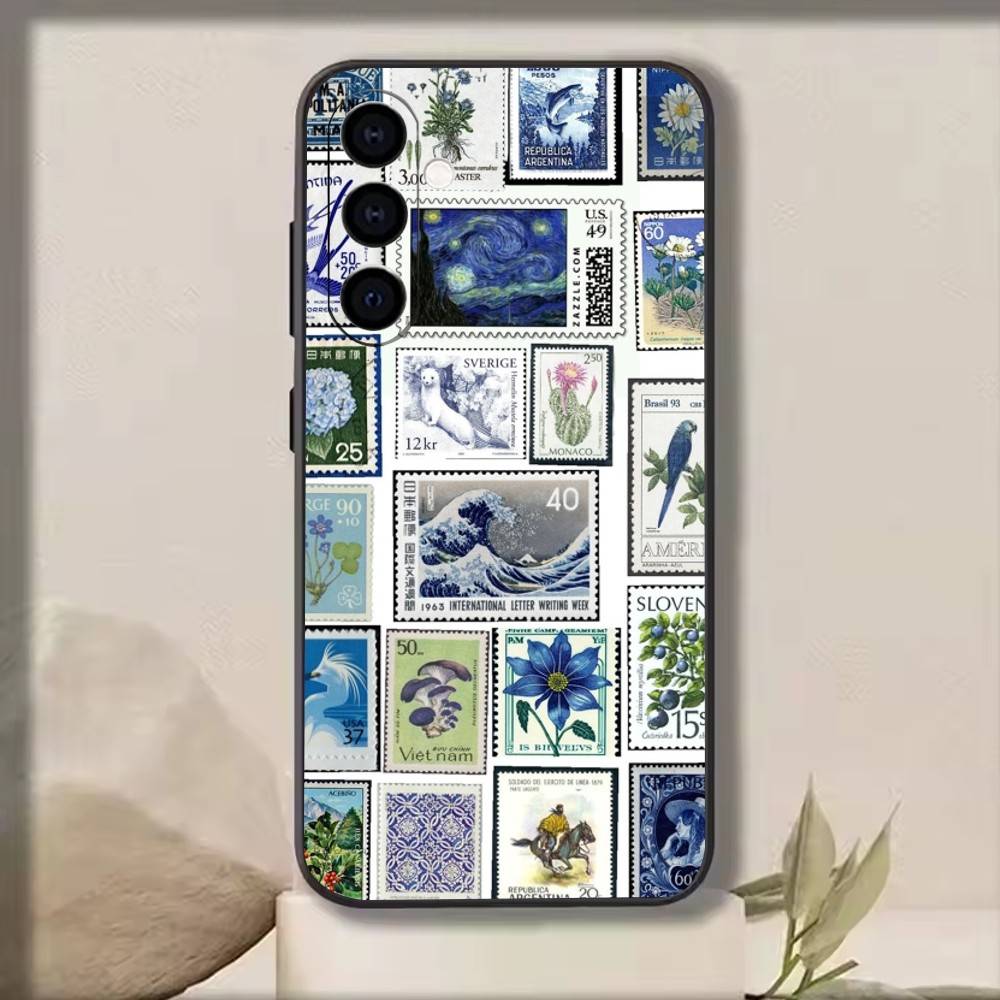 Retro Stamp Phone Case For Samsung Galaxy A73,A72,A71,A70,A53,A52,A51,Soft Silicone Black Cover