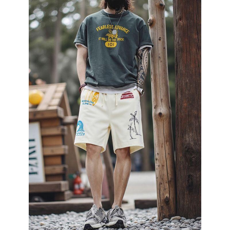 American Hawaiian Resort Style Graffiti Beach Shorts Men's Summer Knitted Five-Point Pants Foreign Trade Men's Casual Pants