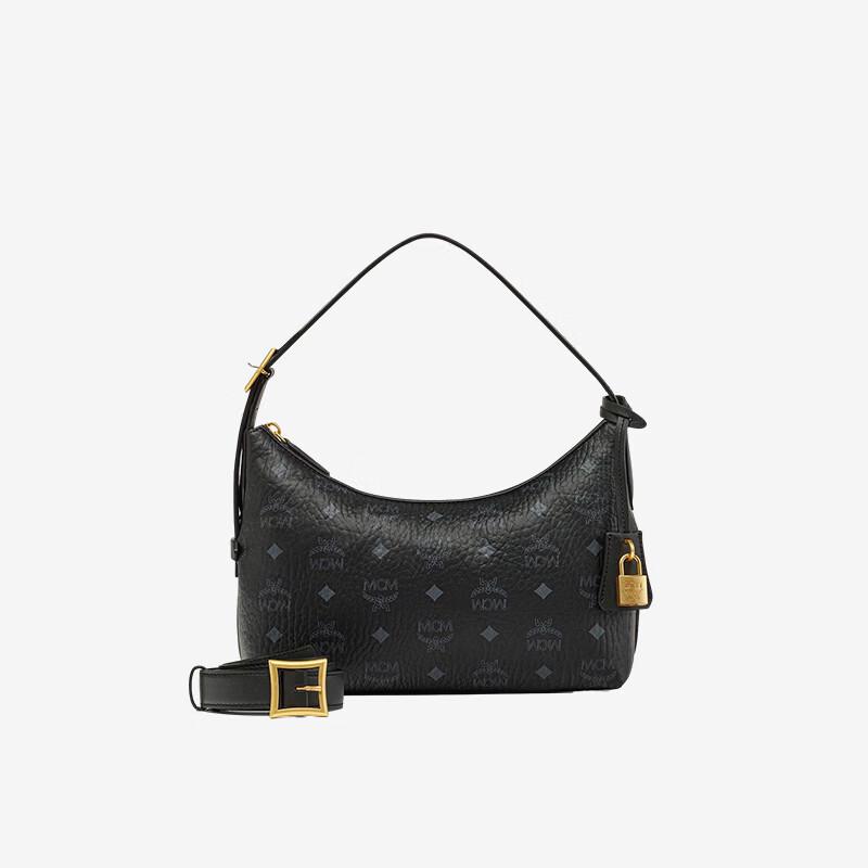 MCM AREN Visetos Monogram Small Shoulder Bag with Lock Charm