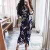 Wish summer long sleeve button short sleeve print dress long dress elegant