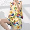 Cotton and silk floral sleeveless loungewear suit women's summer new Chinese pajamas can be worn outside loose national style two-piece set thin