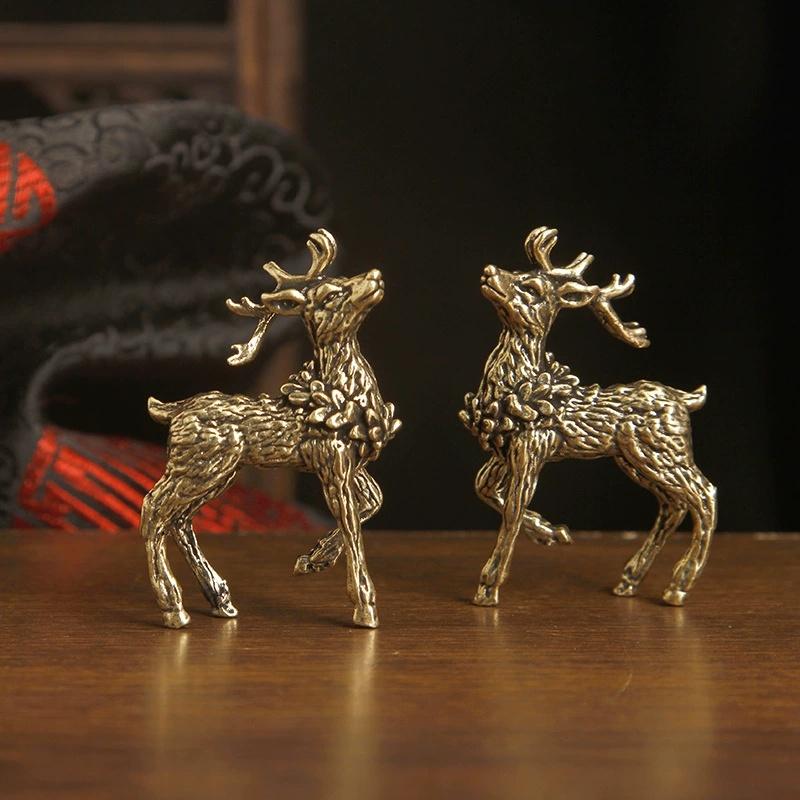 Deer Ornament Deer Statue Miniature Sika Miniature Figurines Solid Brass Tabletop Decoration Deer Sculpture Ornaments