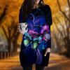 New In Autumn Spider Web Butterfly Print Plus Size Dress Women O'neck Long Sleeves Casual Pocket Dresses