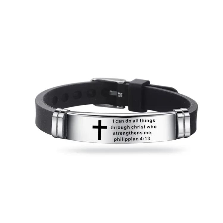 Cross Bible Christian Men Bracelet Adjustable Length Silicone Bangles Wristband Scripture Love Never Fails Male Jewelry