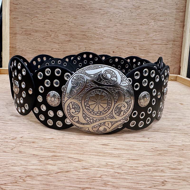 Bohemian Wide Waist Belt for Women Vintage Western Style Round Hollow Out Design for Dress Jeans Casual Outfits
