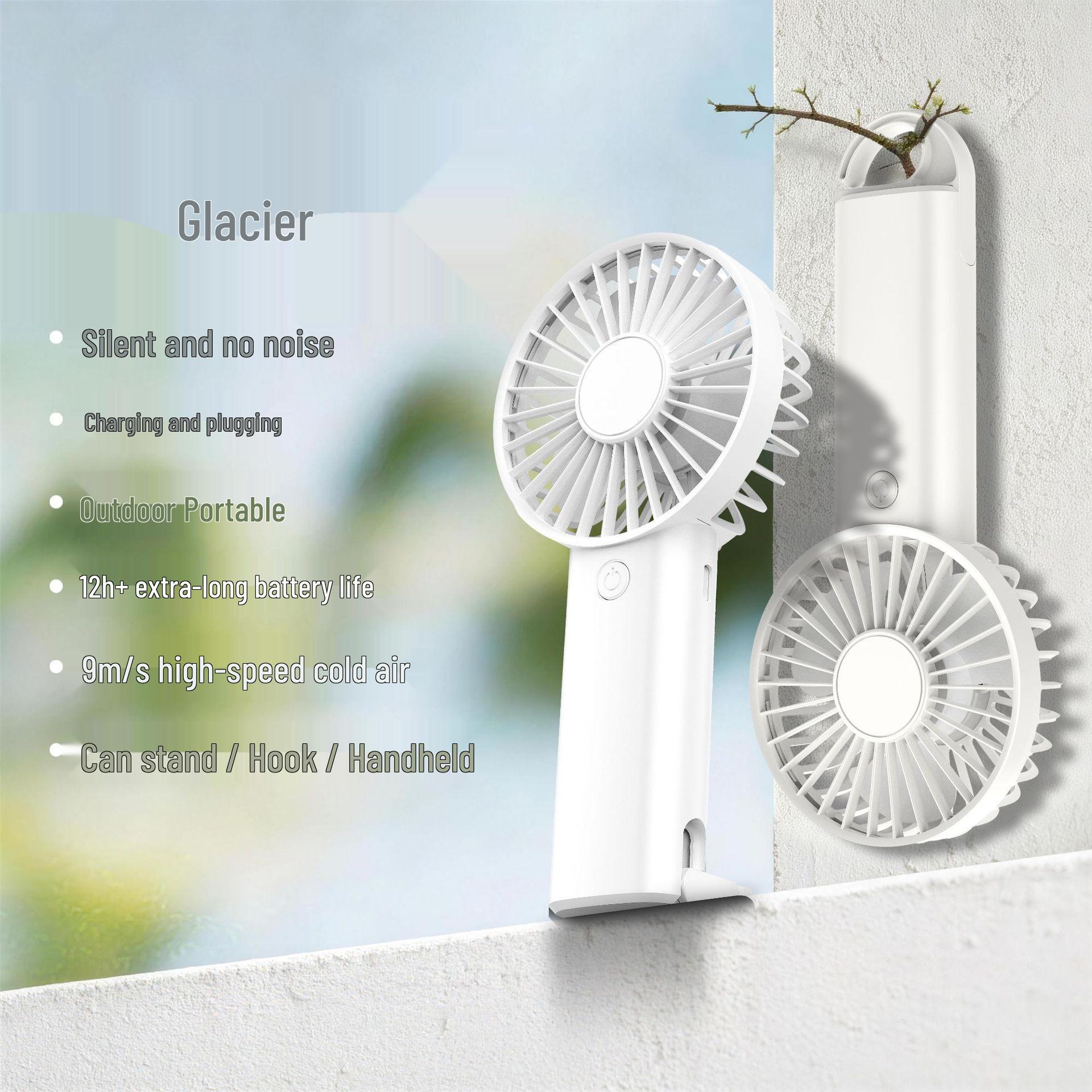 

2026 Portable USB Rechargeable Mini Turbo Fan & Silent Handheld AC Hook + Data Cable + Color Box