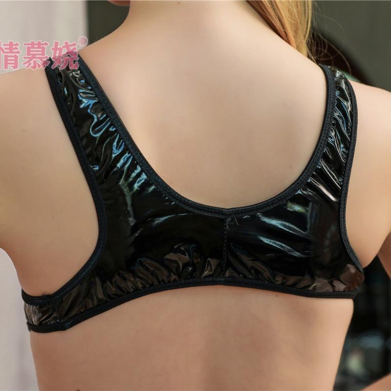 Sex underwear seductive patent leather sexy one-piece mirror bright leather swimsuit dead tank water deep V-neck low chest tight back