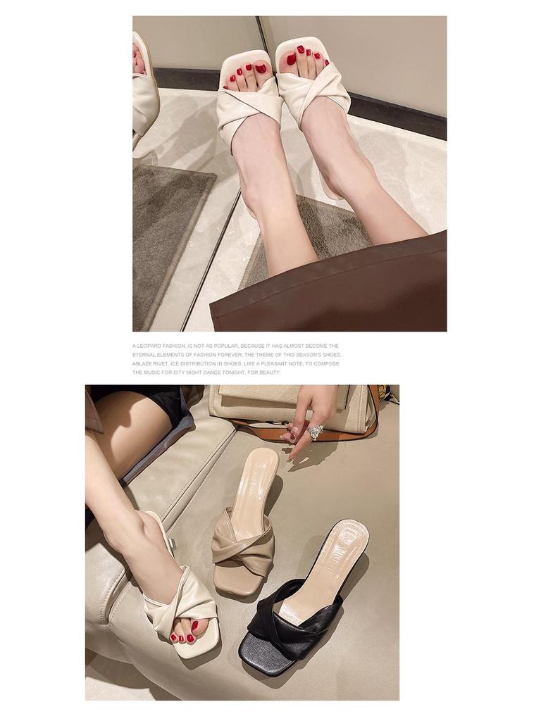 Women's Square Toe Plus Size Stiletto Heel Cross Strap Flip Flops - Medium Heel Fashion Slippers