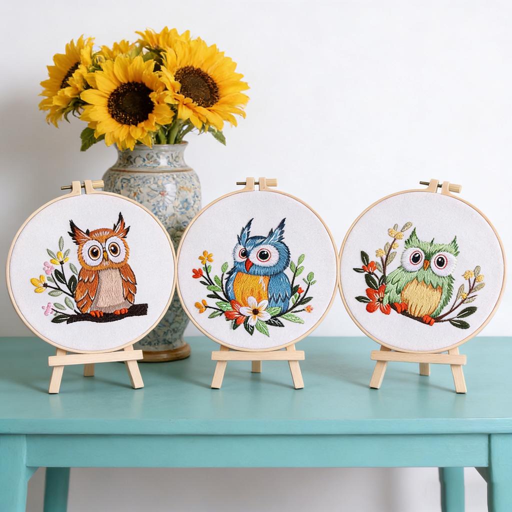 DIY 3D Stickerei Handwerk für Anfänger: Stoff Stickerei Materialset, 20cm Stickrahmen (Kein fertiger 30cm Stoff),dreiteiliges Set