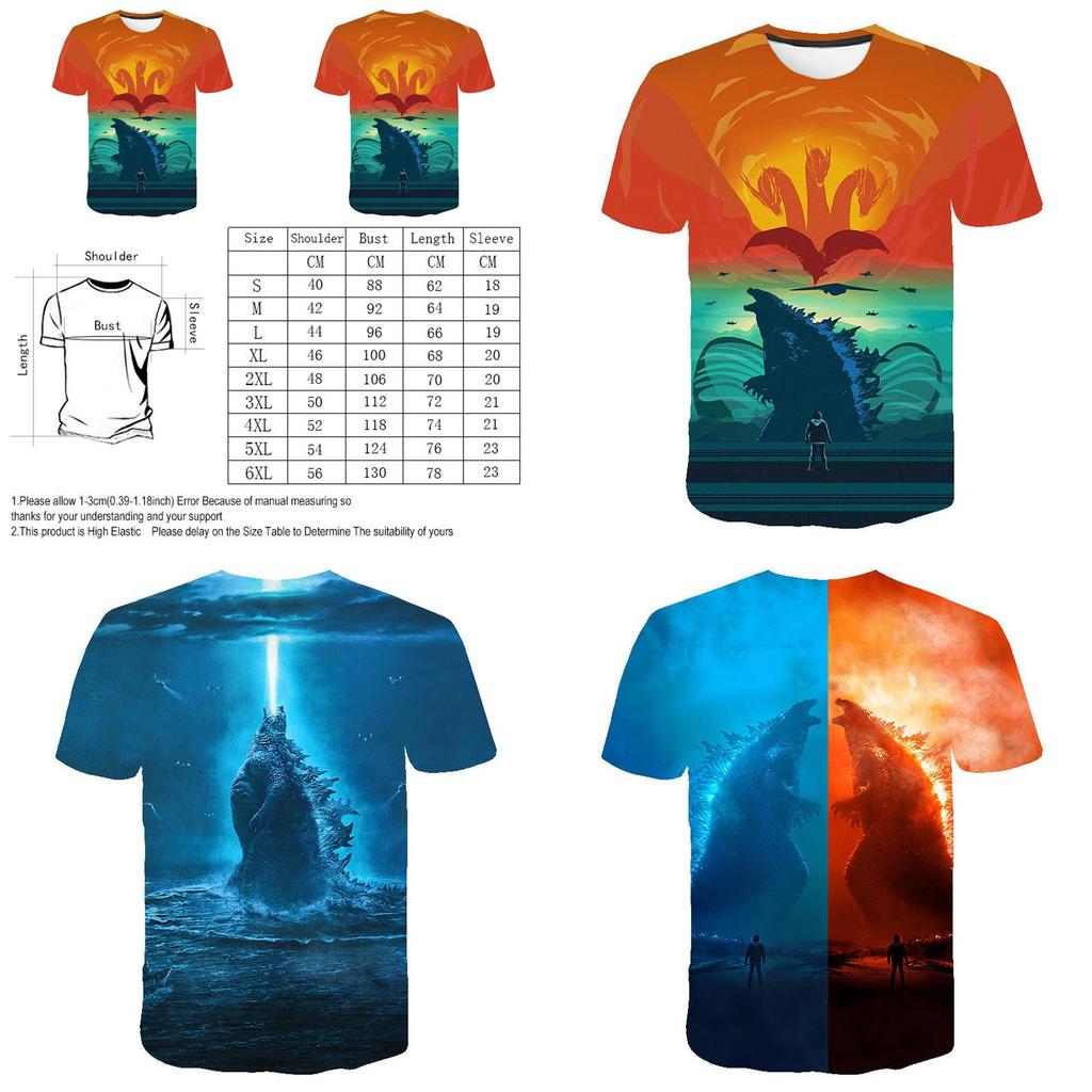 Vibrant 3d Print Godzilla King Of The Monsters Unisex Casual Short Sleeve T-shirt