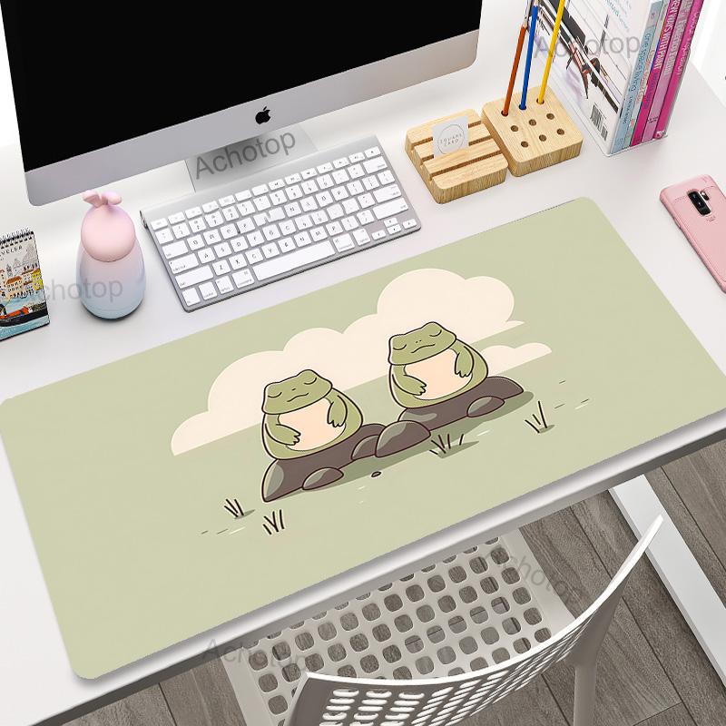 Kawaii frogs Desk Mat Large Gaming Mousepad XXL Cute Mouse Pad Anime Aesthetic Cozi Lofi Plant Green Extended Deskmat x