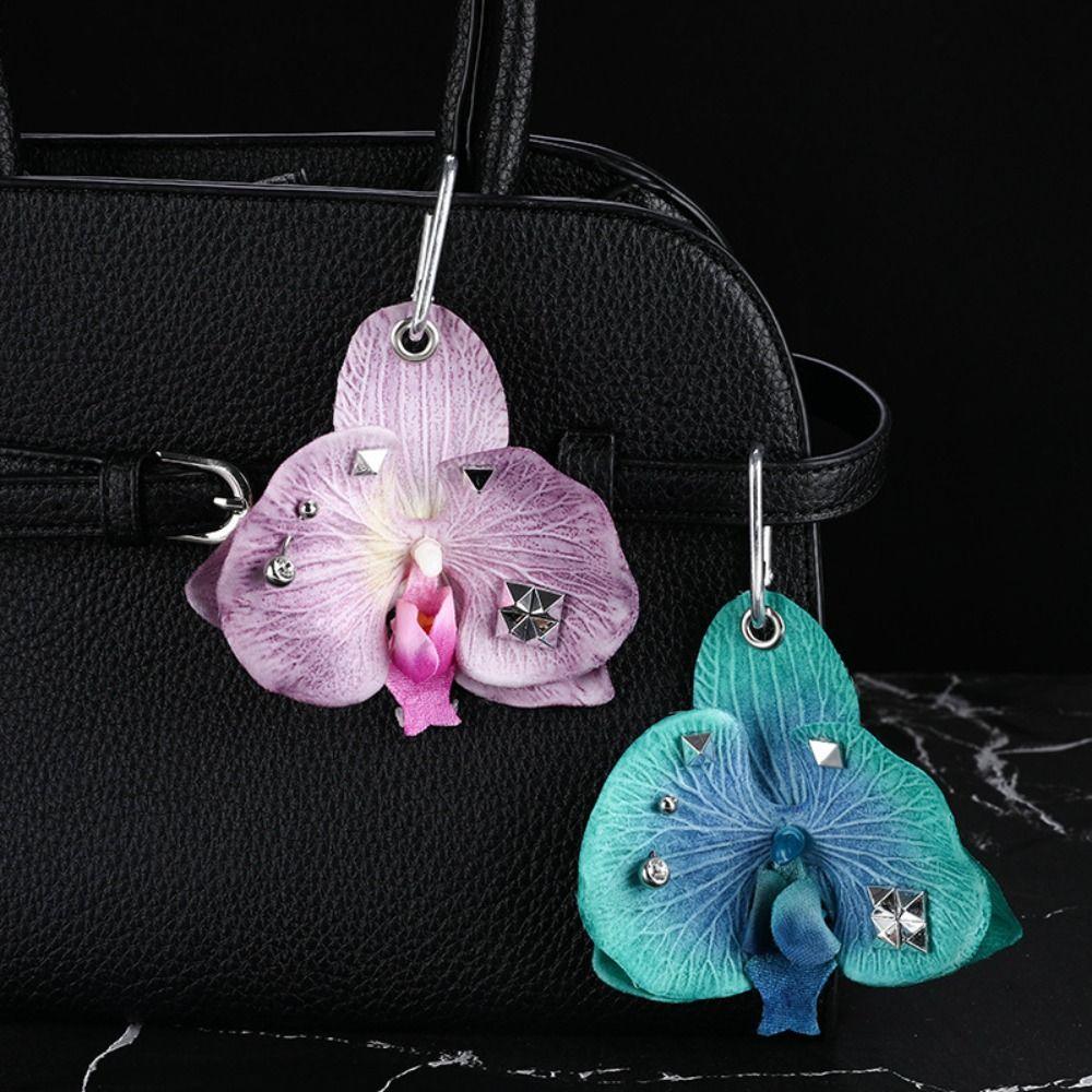 Puncture Rivet Imitation Flower Pendant Leaves Bag Pendant Women Girls
