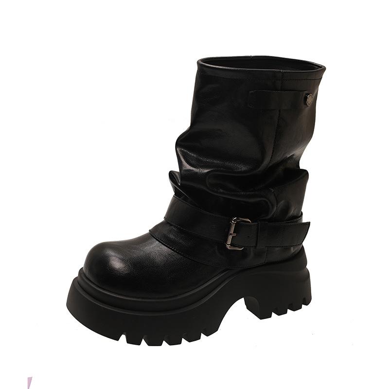 Small thick-soled Martin boots women's 2025 new autumn British style retro stacking boots brown trouser tube short boots
