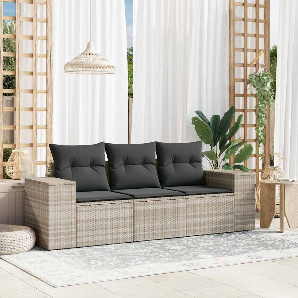 Vidaxl 3-Cz. Set Mobili da Giardino, Cuscini, Grigio Chiaro, Polyrattan