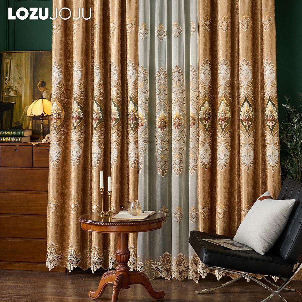 1PC LOZUJOJU European Style High-end Embroidered Semi Blackout Curtains for Living Room Bedroom Home Decor