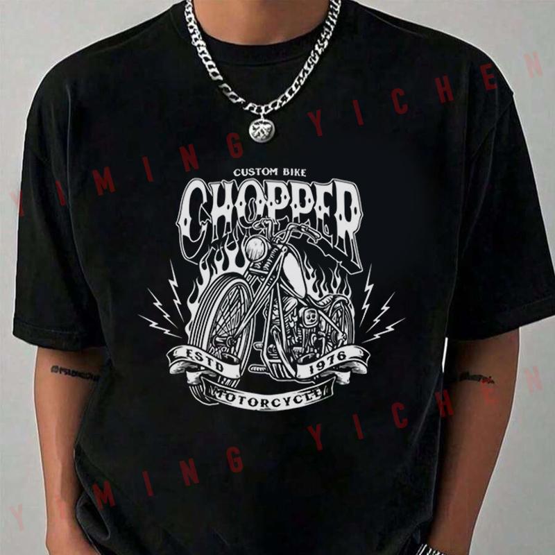 Chopper T Shirt Bike Gear Café Racer Motorbike Motorcycle T-Shirt Short Sleeve Casual Round Nec