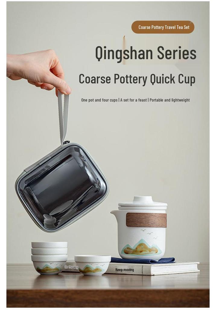 Portable Ceramic Tea Set: One Pot, Four Cups - Ideal for Camping and Solo Quick-Brew
