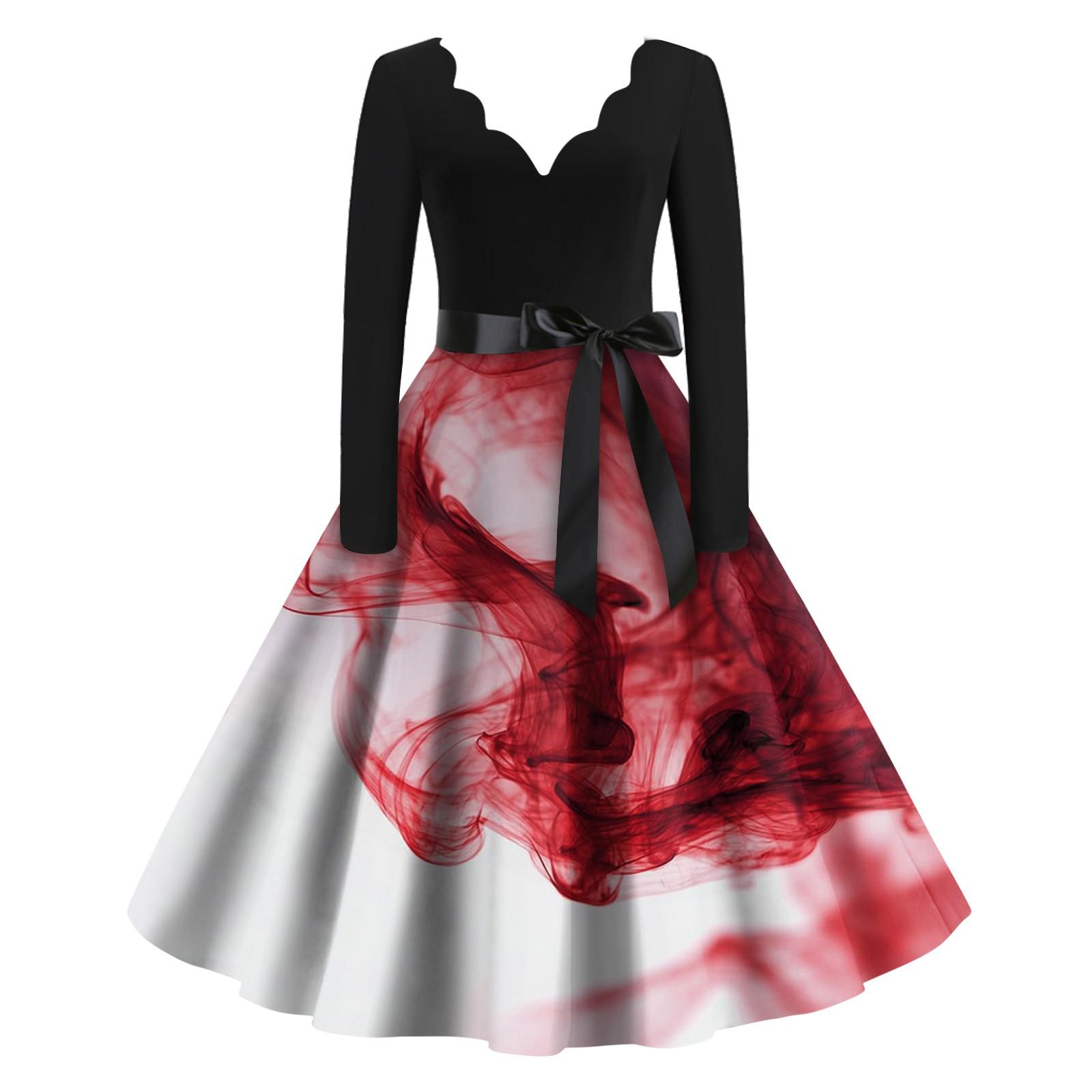 

Женское повседневное модное винтажное платье с принтом в виде V-образного выреза на Хэллоуин XL белый