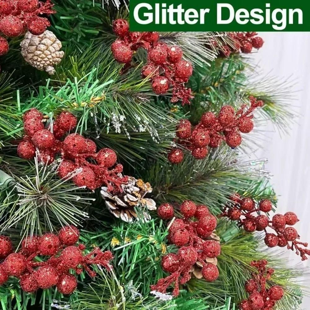 10Pcs Ornaments Glitter Artificial Flowers DIY Garland Gold Powder Berry Bouquet Branches Christmas Decoration New Year