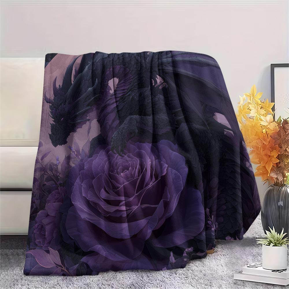 Rose Dragons  Print Flannel Blanket, High quality Comfortable for All Seasons, Home Decor, Warmth and Comfort