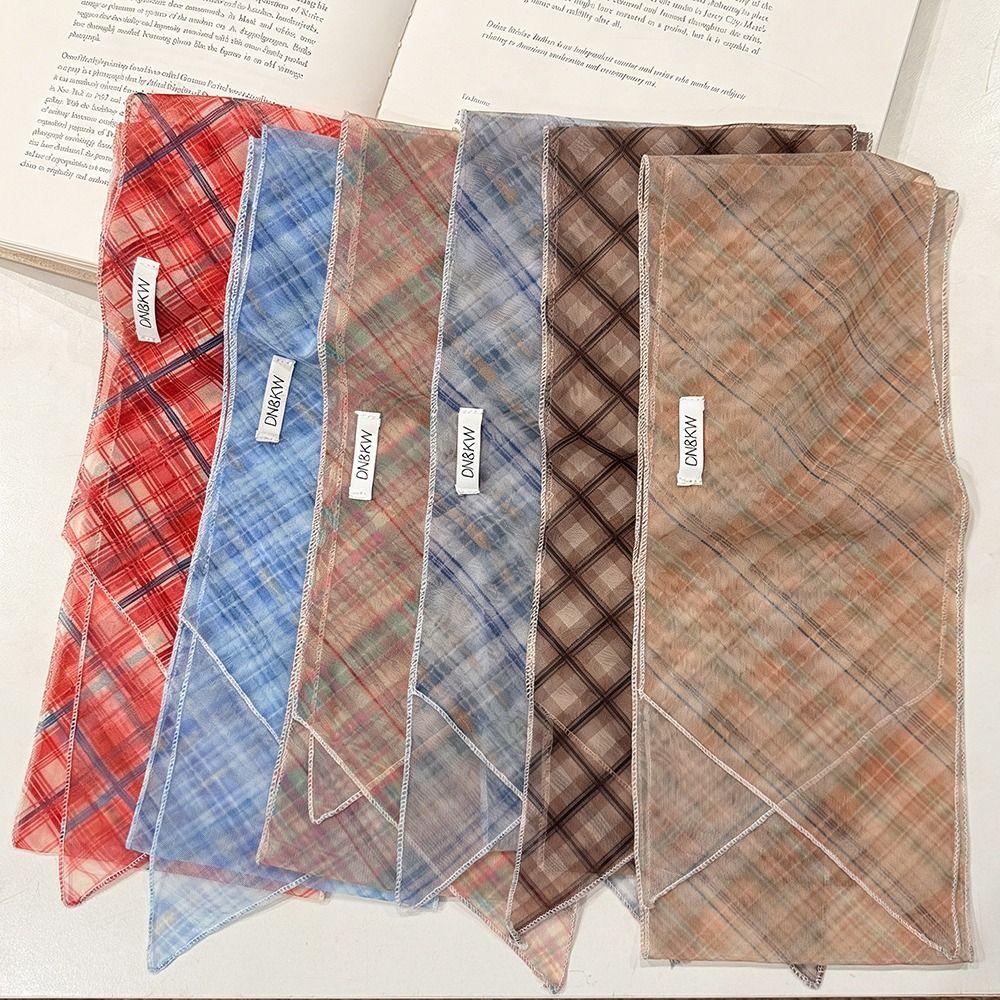 Long Striped Checkered Silk Scarf for Women Lattice Women Summer Scarf New Neck Scarf