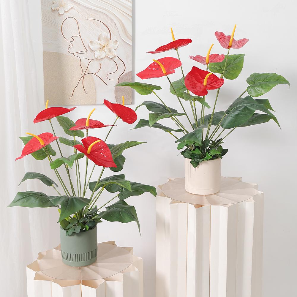 5Heads Red Artificial Flower Bouquet Fake Silk Flower For Home Decor DIY Wedding Decoration Wreath Potted Plants Accessories