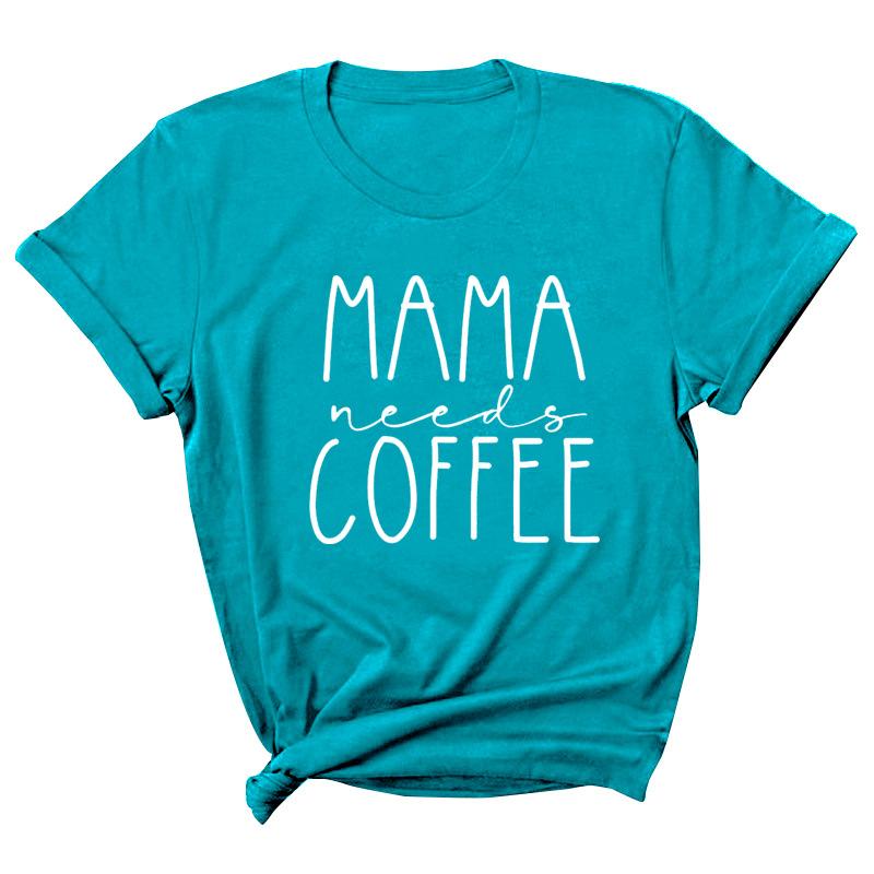 Mama Coffee Letter Printed Summer Casual Pure Cotton Short Sleeved Round Neck T-Shirts Women’s