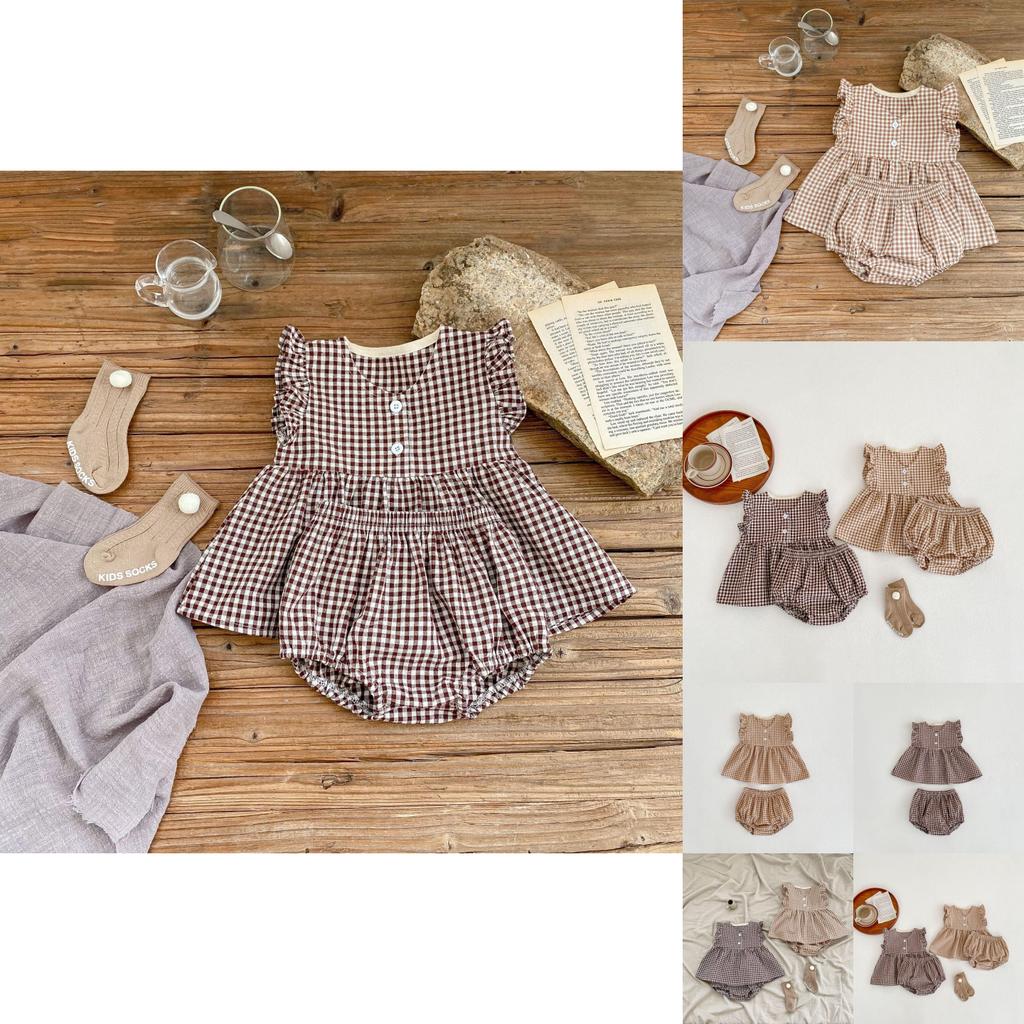 Adorable Summer Checked Top And Shorts Set For Baby Girls With Comfortable Cotton Fabric