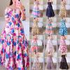 New spring and summer women's dress one-word shoulder floral fashion off-the-shoulder long printed dress