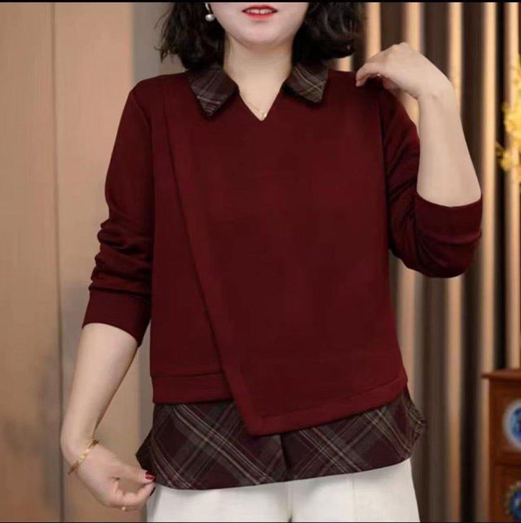 

Casual Women s Two-Piece Look Long-Sleeve T-Shirt, Loose Plus Size Slimming Top for Spring & Autumn XL (fits 90-105 jin)