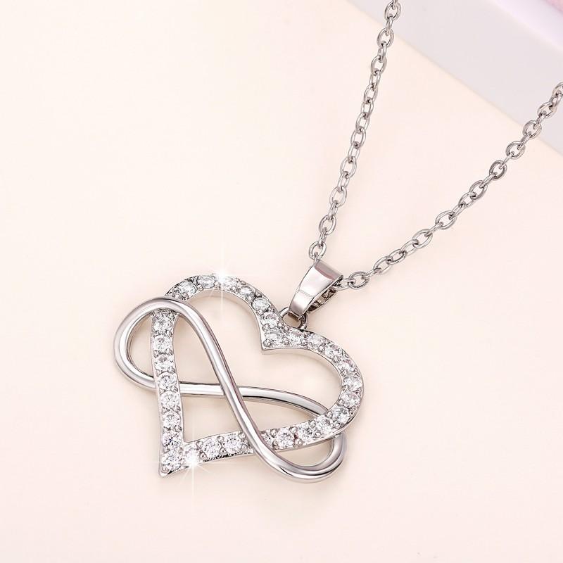 Chic Women Heart Pendant Necklace Silver Color Elegant Infinity Finger Eight Shape Necklace Wedding Party Trendy Jewelry