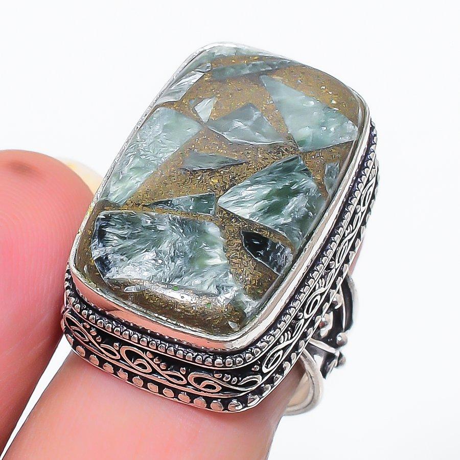 

Copper Seraphinite Handmade 925 Sterling Silver Jewelry Ring Size 7.5 M6q03