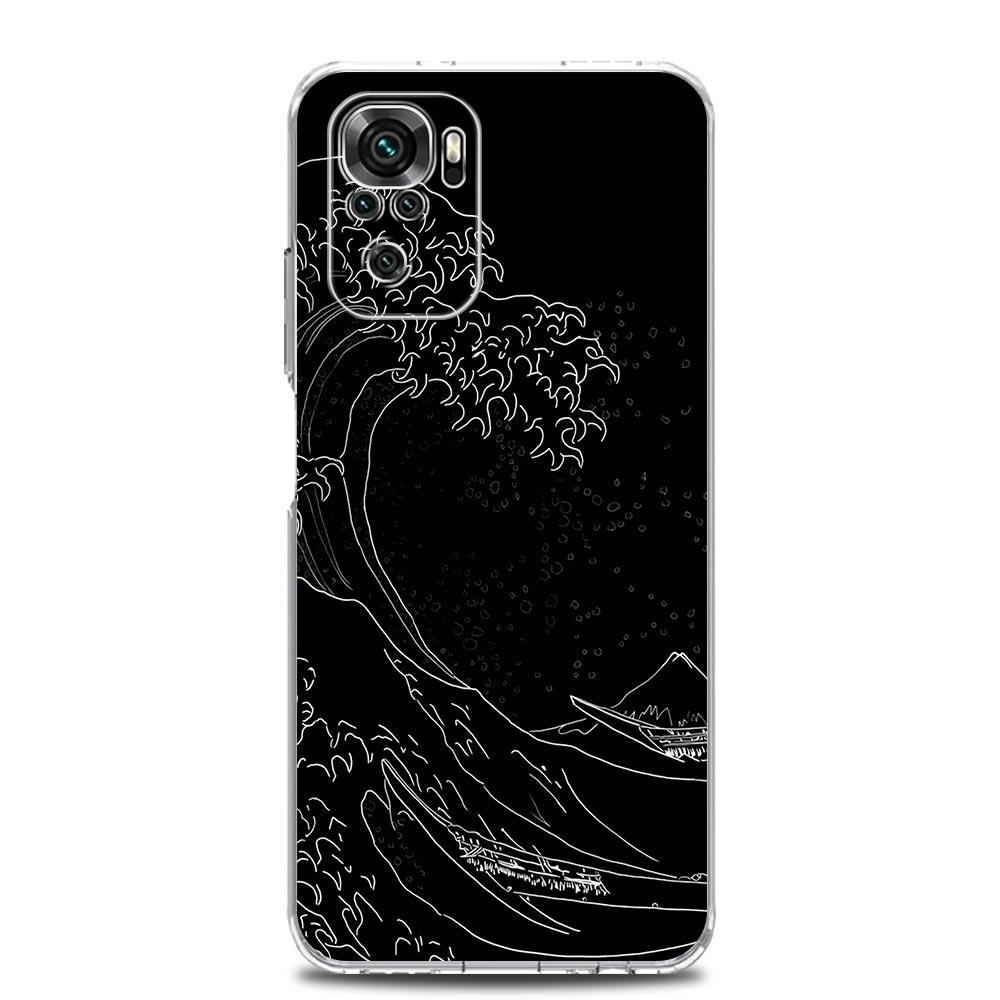 Clear Soft Phone Case For Xiaomi Redmi Note 12 11 9S 9 8 10 Pro+ 7 8T 9C 9A 8A K40 Gaming Cover Dragon Flower Grass Line Art