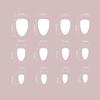 24 Pieces Short Almond Shape Press On Nail Glossy White French Tips with 3D Gold Line Decoration Artificial Nail