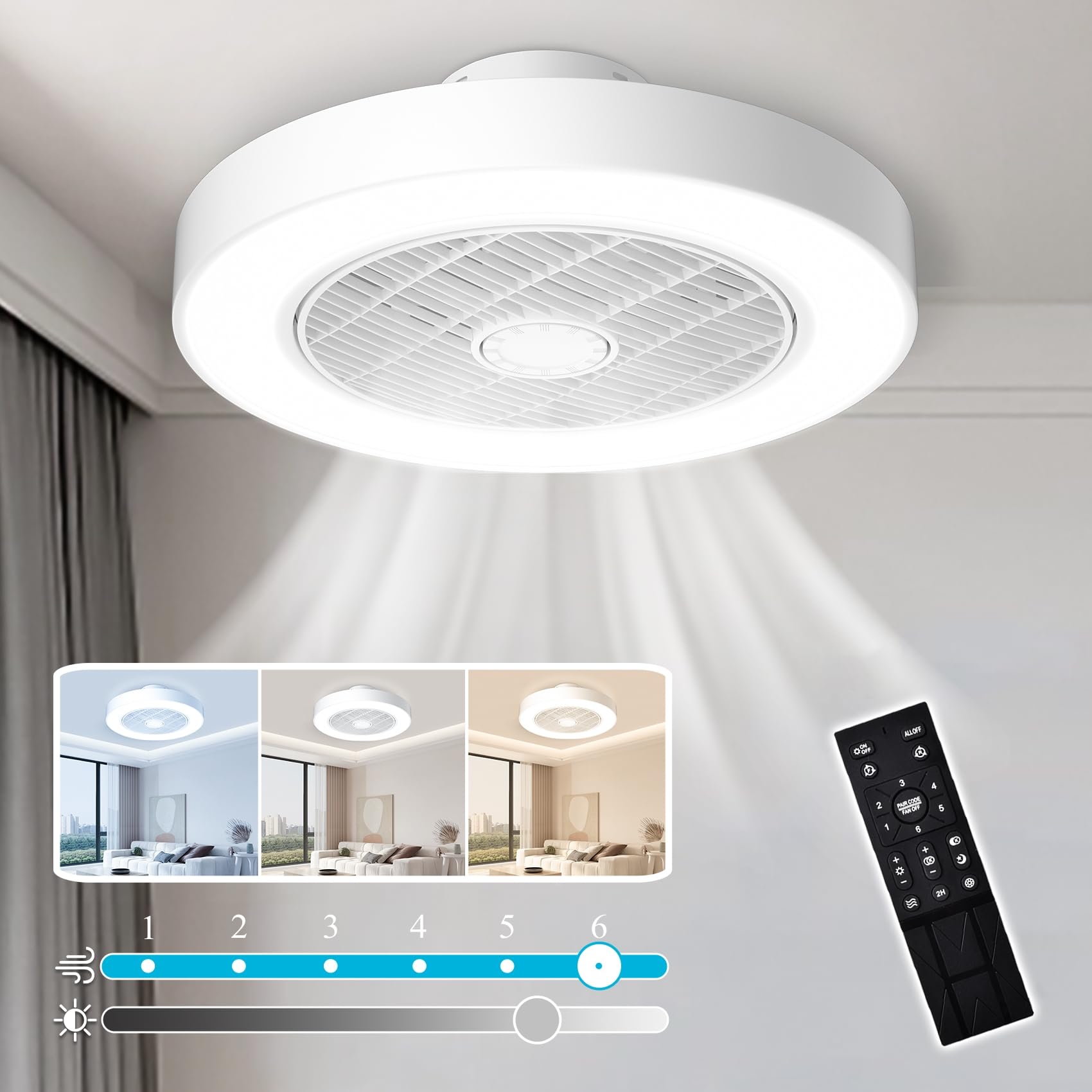 

LED Ceiling Fan with Circulator, 50cm Diameter, 8-Tatami Room Size, ColorDimmable, Airflow Adjustable, DC Motor, 4000LM, ForwardReverse Rotation,
