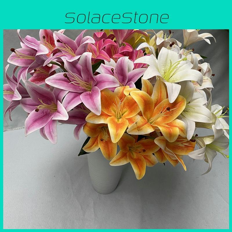 9 Flowers Artificial Stems Pu Material 3d Simulation Lilies Wedding Decor Home