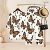 Women Plus Size White Printed Two Piece Set Crew Neck Half Sleeve Top Cross Hem Pants