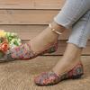 Women's Wide Width Printed Slip-On Flats - Square Toe Pattern Loafers with Low Block Heel for Spring, Fashion Casual Shoes