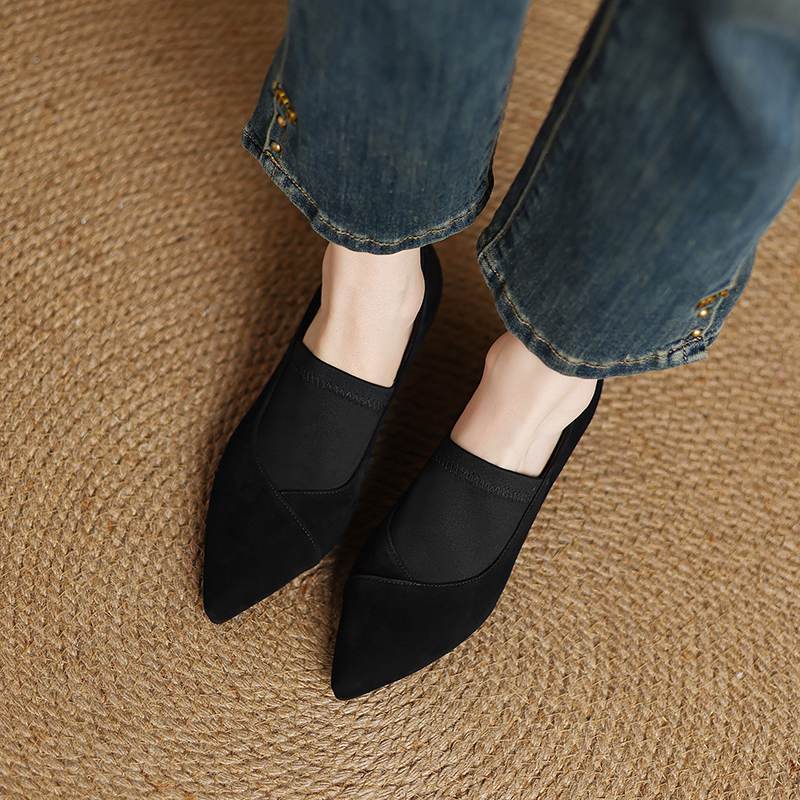 Krazing Pot Sheep Suede Autumn Winter Shoes Stiletto Med Heels Size 43 Size 42 Pointed Toe Deep Mouth Pumps