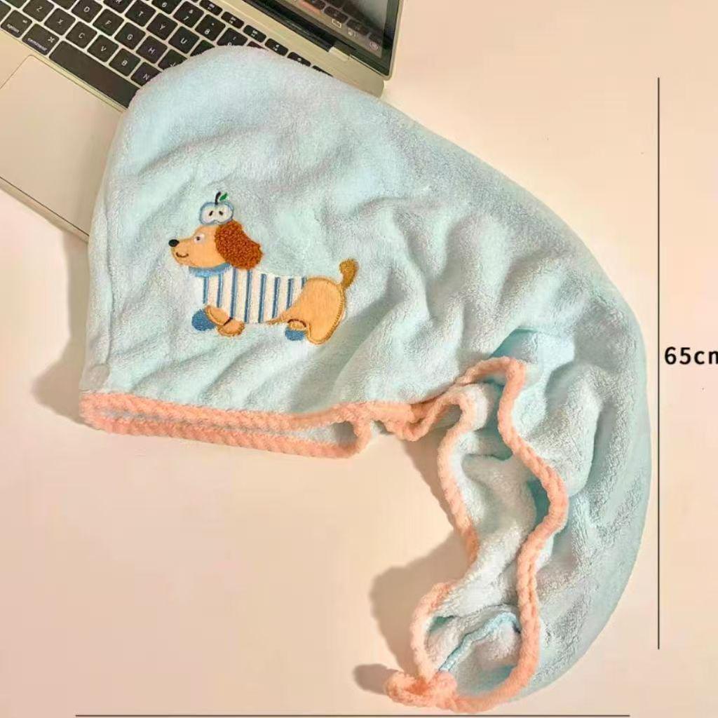 Cute Puppy Hair Drying Cap: Super Absorbent, Quick-Dry Coral Fleece Towel for Women