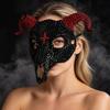 Light Luxury Skull Mask Halloween Rhinestone Full Face Mask, Black White Ram Horn Crystal Studded Masquerade Sparkly Glitter Party for Adults