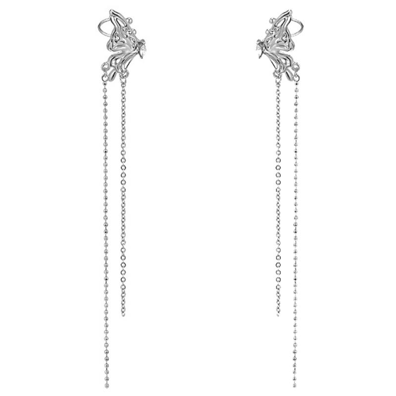 Korean Elegant Elf Butterfly Clip Earrings For Women Girls  Long Tassel No Piercing Ear Cuff Jewelry Gifts