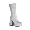 European and American New Square Head High Heel Thick Heel Sequined Horn and Fashion Medium Boots Street Performance Shoes Large Size