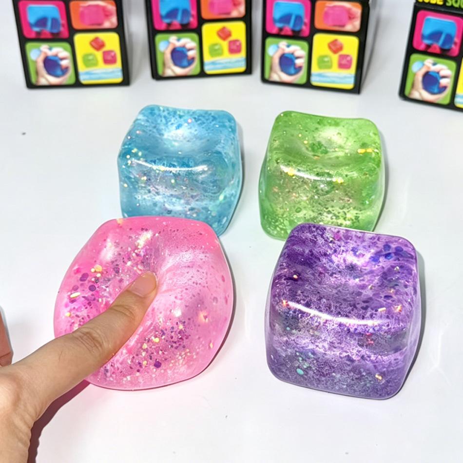 Topmix Light Glitter Squishy Maltose Cube Stress Relief Toy Anti-Stress Slow Decompression Vent Cube For Stress Management